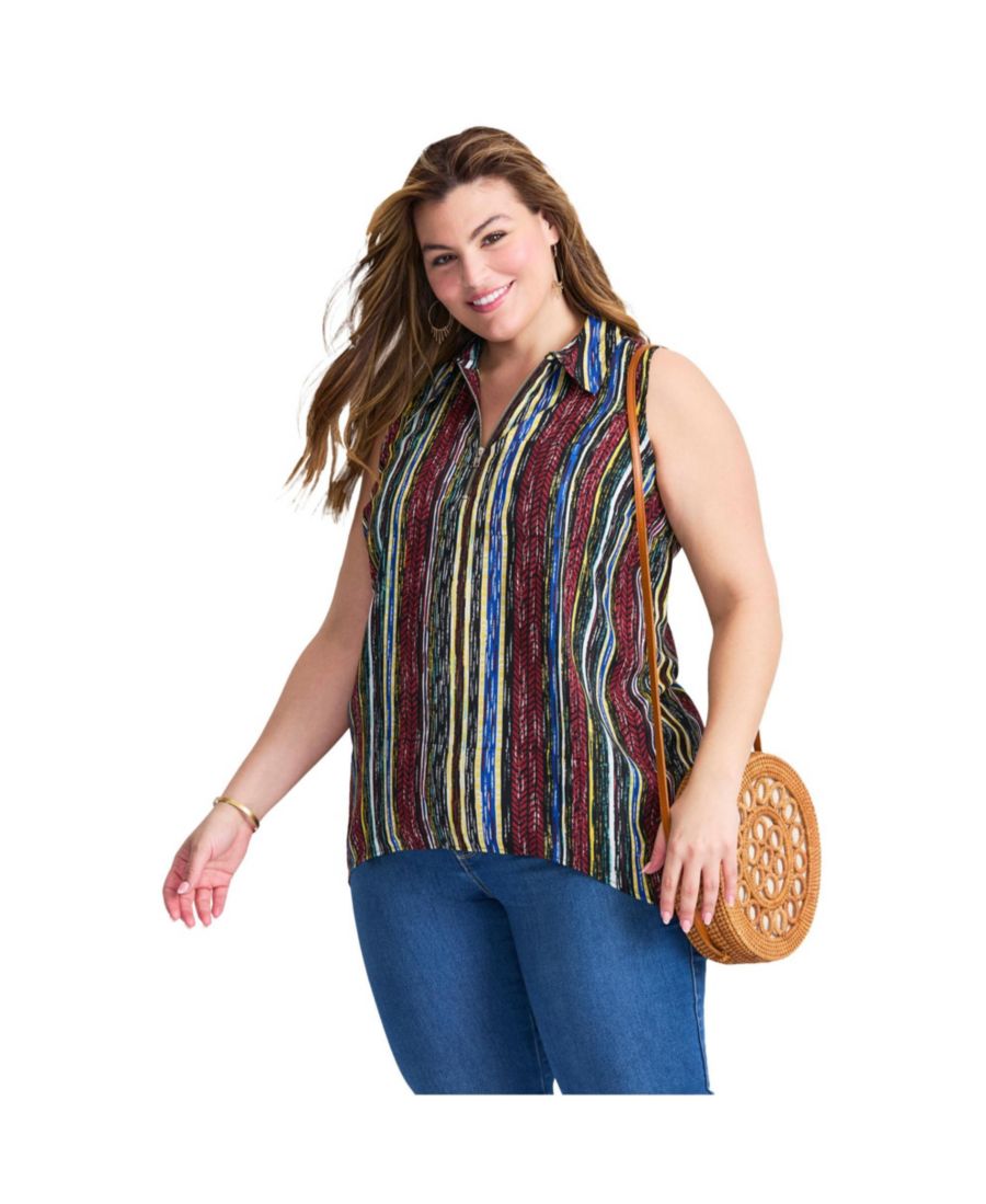 

Женская рубашка с асимметричным низом и застежкой-молнией AVENUE, Multi brushed stripe