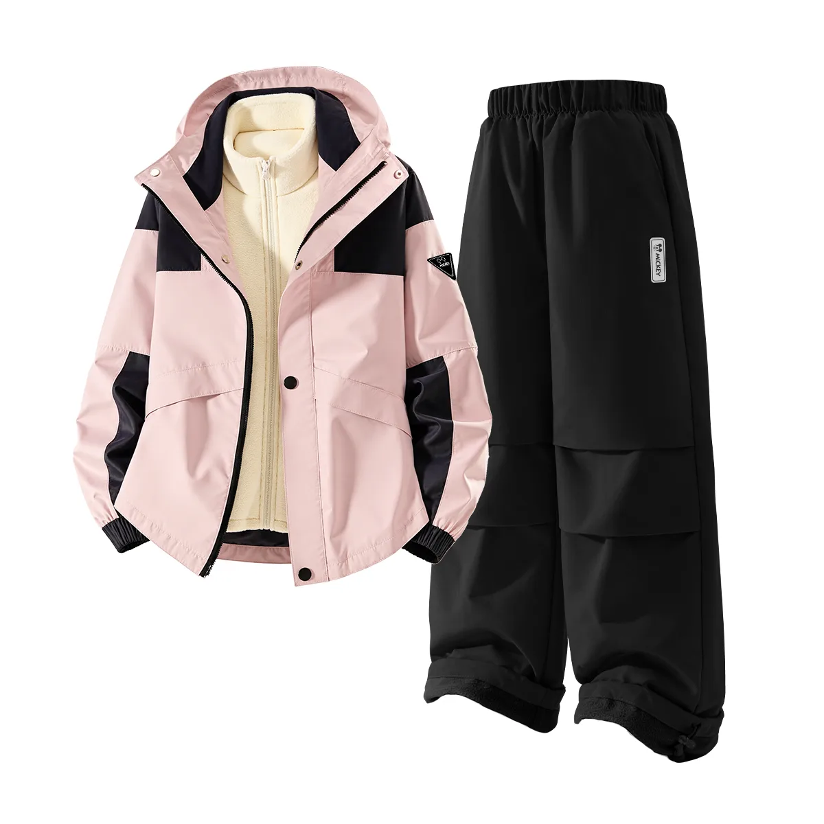Детская повседневная спортивная толстовка Disney, [Thickened and Fleece-Lined]DiH Triangle Hook-and-Loop K Pink+Solid Color Ecru+DiH Square Hook-and-Loop K Black