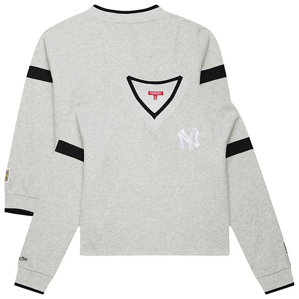 

Женский воротник-хенли хлопковый свитшот heather gray new york yankees cooperstown collection Mitchell & Ness