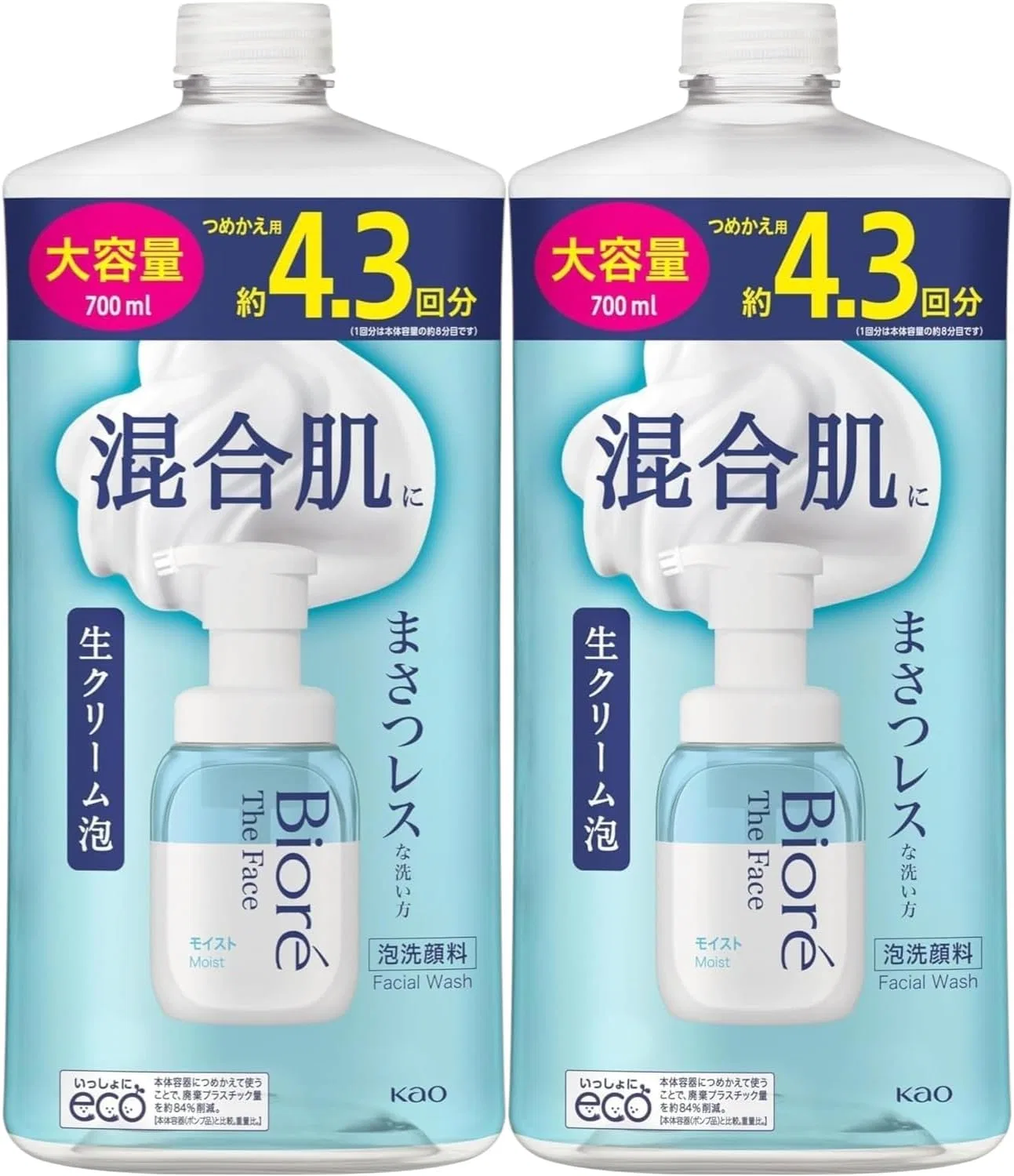 Гель-пенка для умывания Biore The Face Moist Refill, 700 мл, набор 2 шт