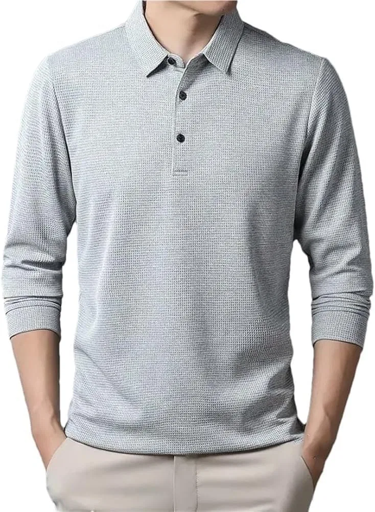 Мужское поло с длинным рукавом, дышащее, влагоотводящее, stretch, хлопок, Light Gray