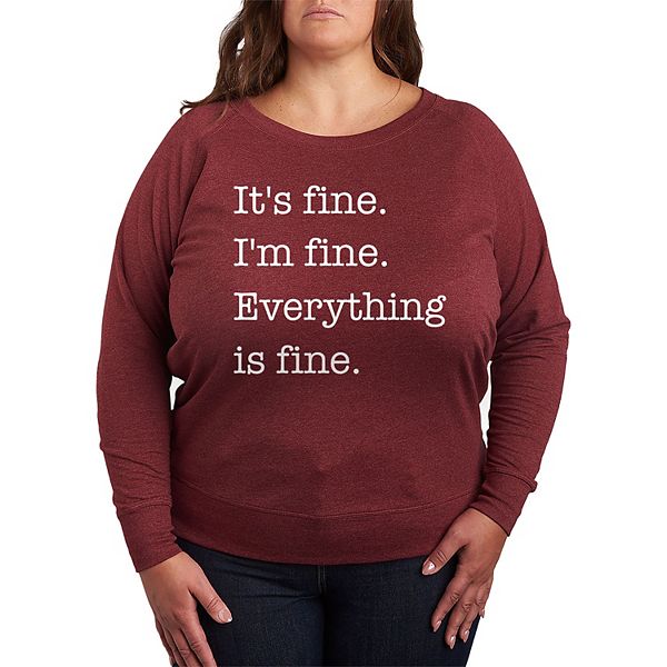 

Футболка с длинным рукавом из френч терри It's Fine I'm Fine, plus size Licensed Character, Heather Dark Red, Красный, Футболка с длинным рукавом из френч терри It's Fine I'm Fine, plus size Licensed Character, Heather Dark Red
