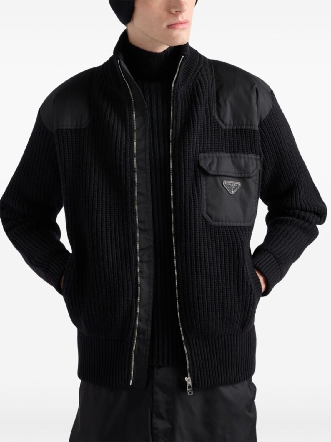 Кардиган Prada Ribbed Knit, черный