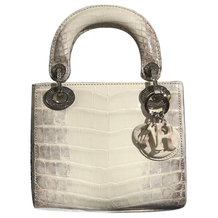 

DIOR Сумка Lady Crocodile Leather, через плечо, кроссбоди, клатч Trumpets, женская, серо-белая