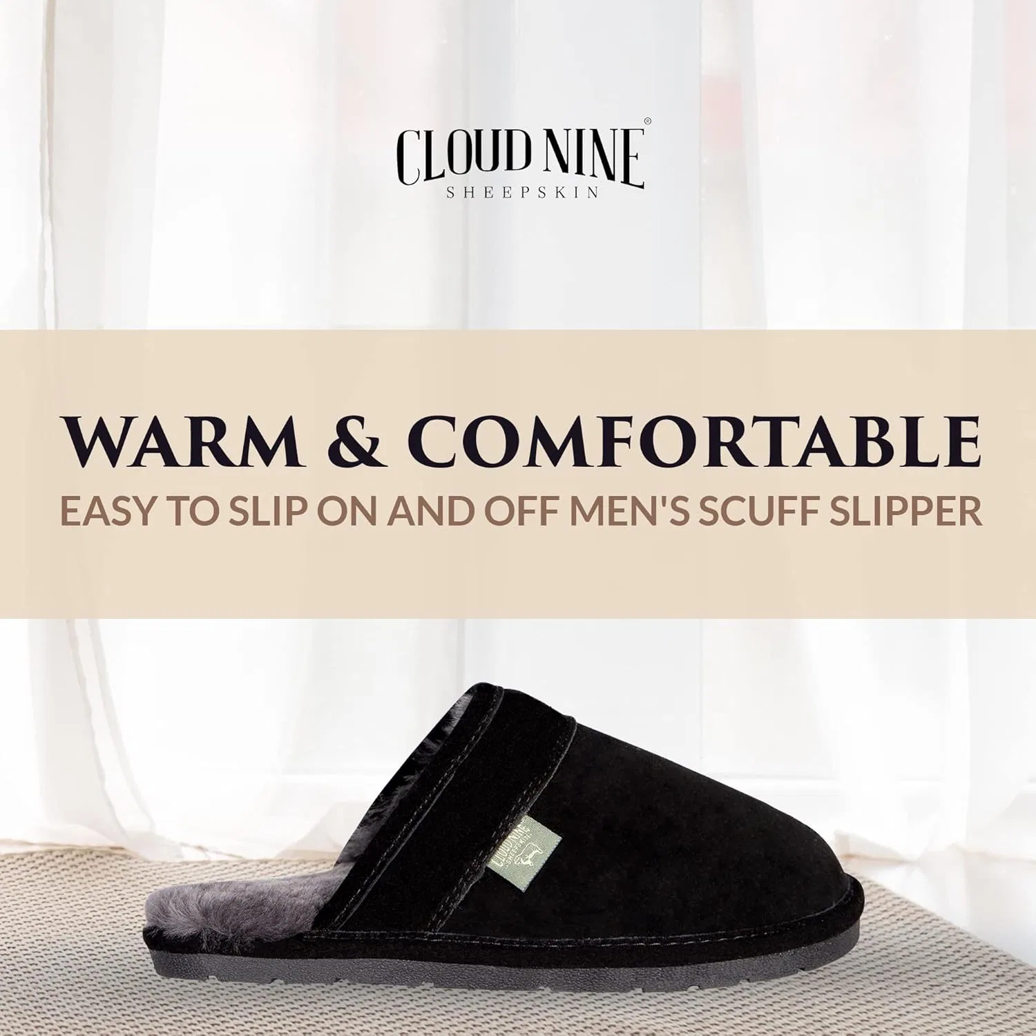 Тапочки из овчины, на мягкой подошве, Cloud Nine, Black Cloud Nine Sheepskin — фото 2