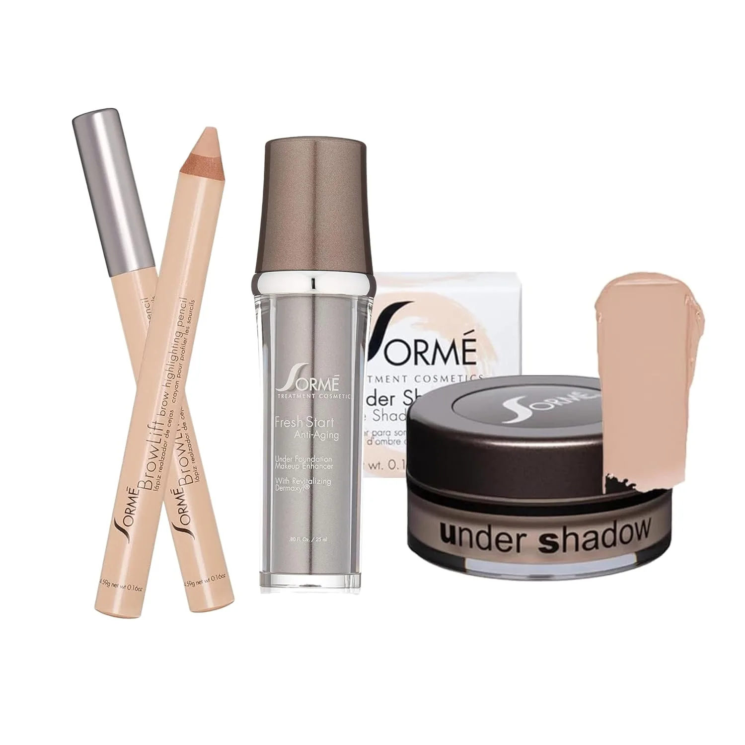 Набор SORM Eye Essentials Bundle включает в себя хайлайтер для бровей, праймер под тени и стойкую подводку для глаз бежевого оттенка. Sorme, Beige