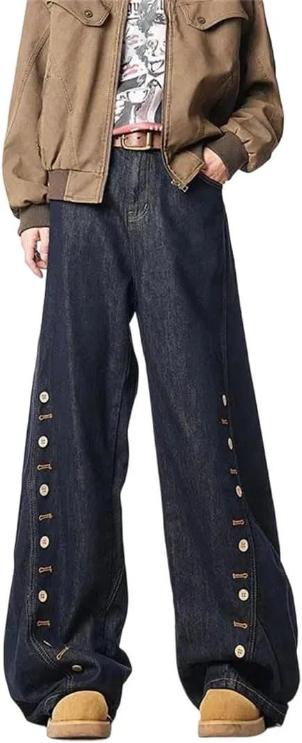 Джинсы прямые свободные, Men's Korean Retro, Blue
