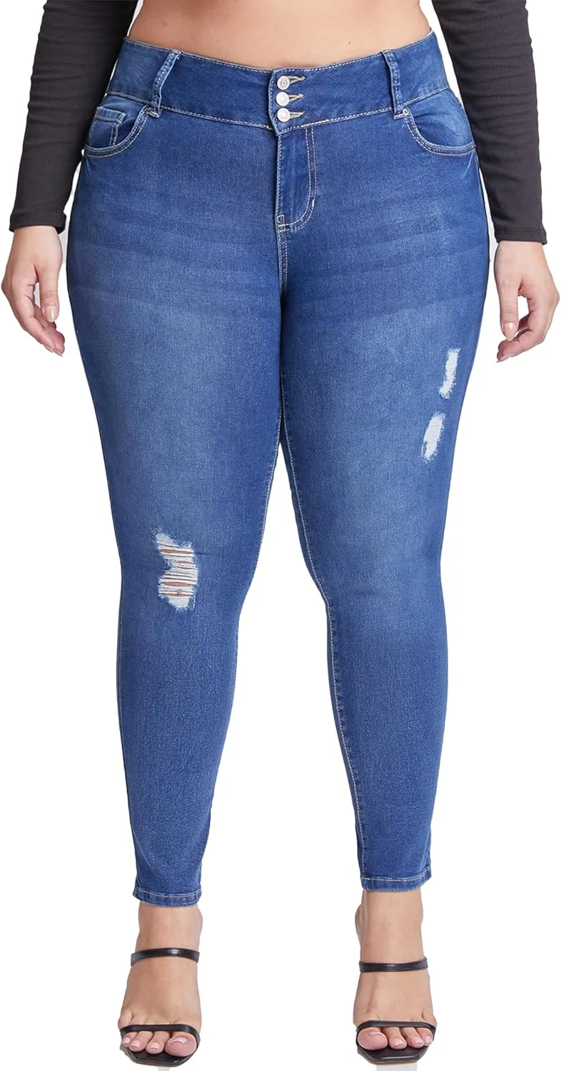 

YMI Women's Plus Essential Skinny Jeans с 3 пуговицами