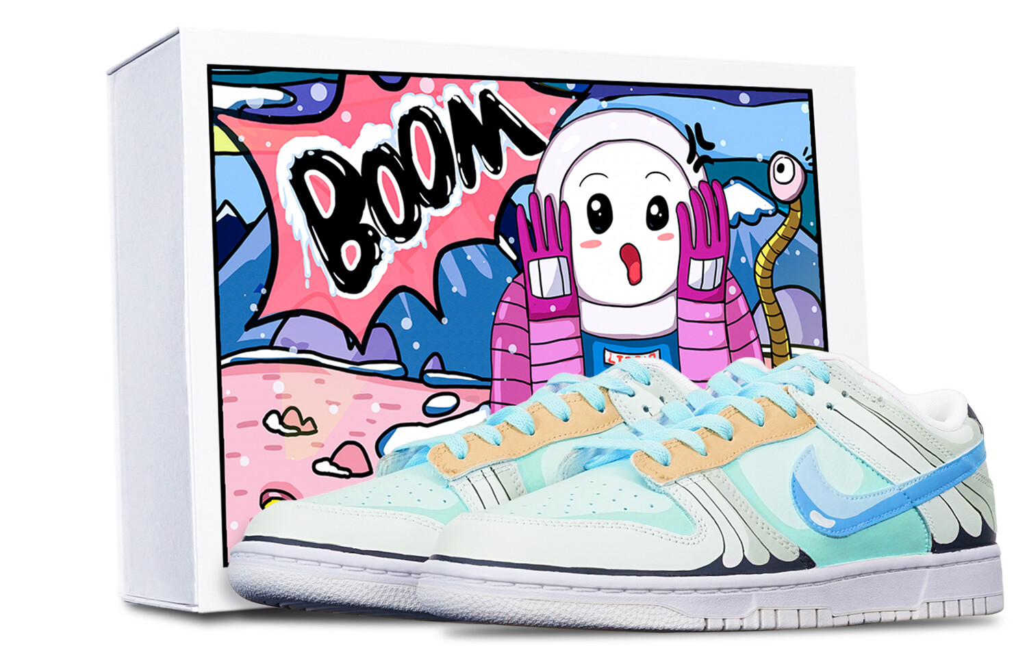 

Кроссовки Nike Dunk Skateboard Shoes Women's Low-Top Beige Blue Green