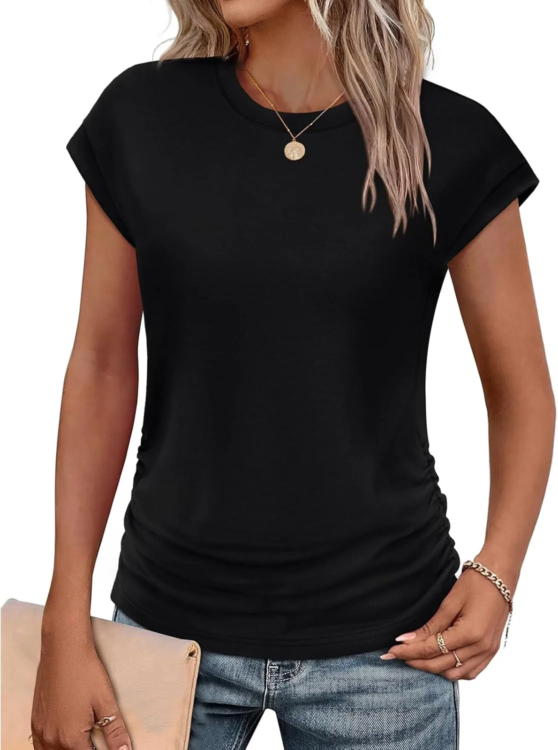 

Женская летняя блузка с коротким рукавом и свободным кроем AYziemezm