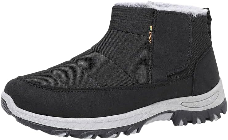 

Зимние водонепроницаемые утепленные строительные ботинки Hhhchpm с меховой подкладкой для походов, мужские снежные ботинки, черный