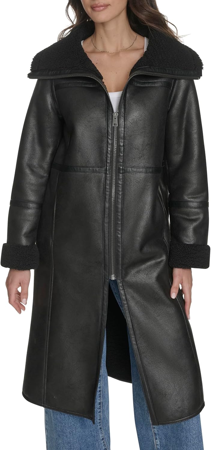 

Levi's Женское длинное пальто из искусственной овчины, Black