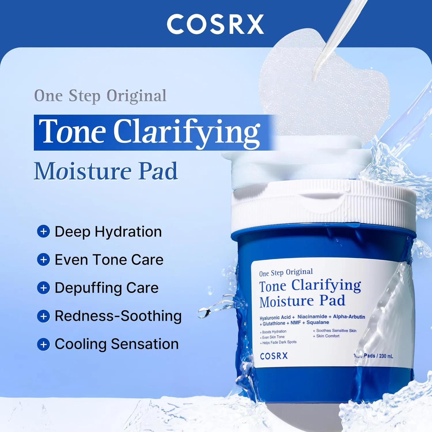 Тоник Cosrx — Ежедневные тонизирующие пэды «OneStep Original Tone Clarifying Moisture Pad» от , Blue — фото 2