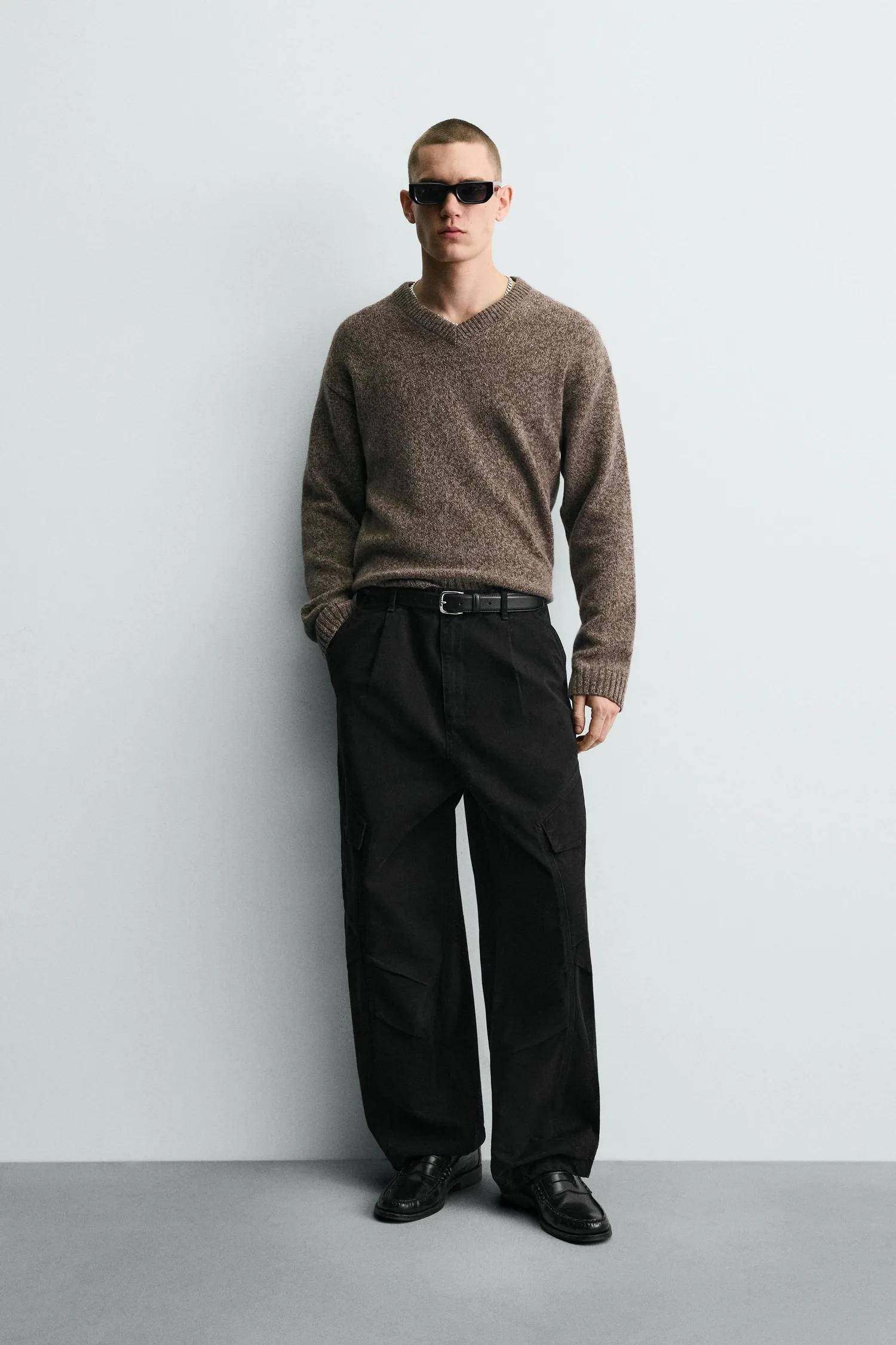 Брюки-карго свободного кроя Zara, черный