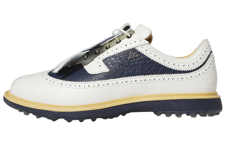 Мужские бесшиповые туфли для гольфа Malbon Golf Adidas, экрю/синий/Jade зеленый