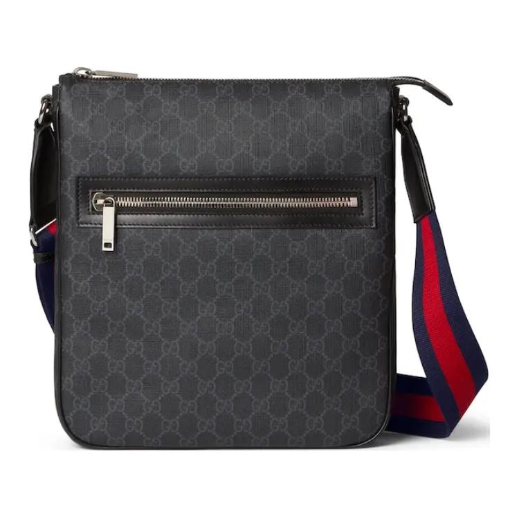 

GUCCI Холщовая сумка через плечо с кожаными вставками мужская черная