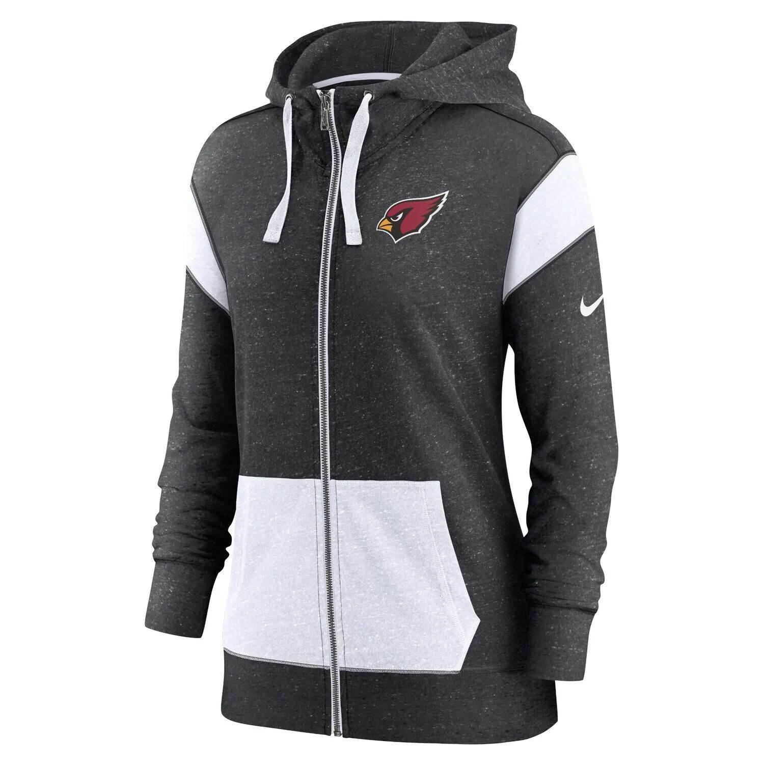 Женская худи с молнией во всю длину Nike Heathered черно-белого цвета Arizona Cardinals Monaco Nike — фото 2