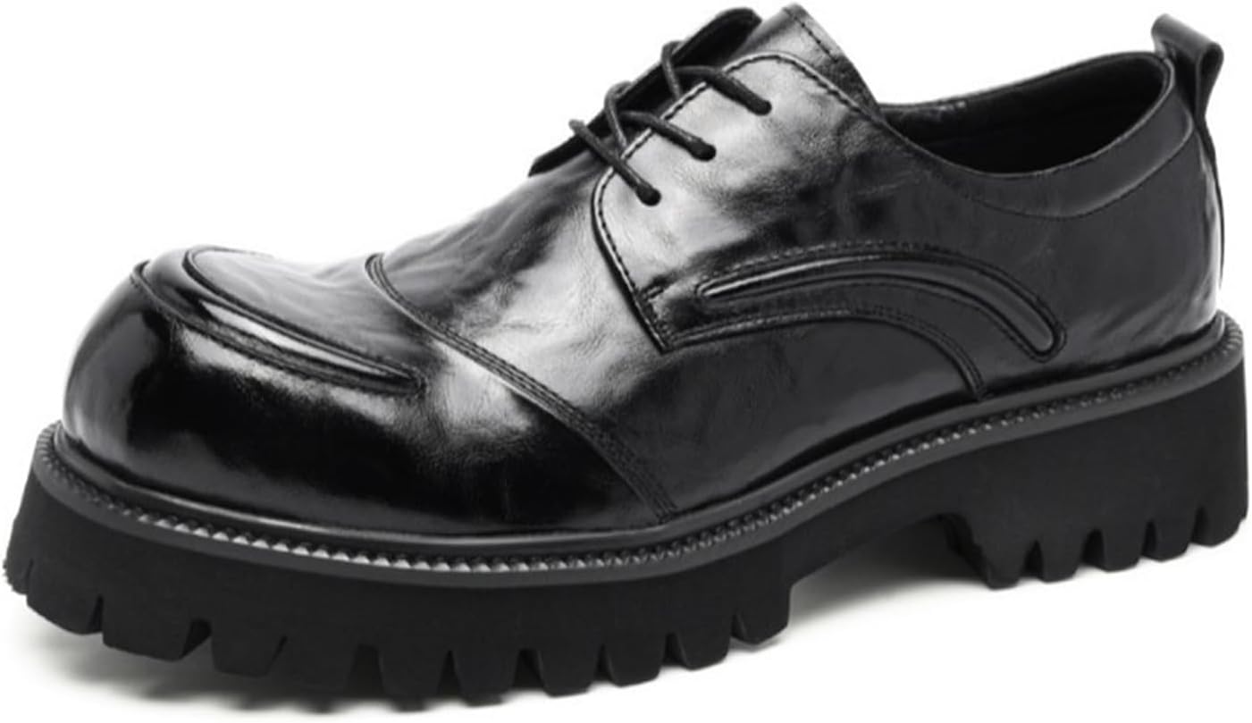 

Мужские оксфорды на платформе из комбинированной кожи, модные, с широким носком, удобные, с противоскользящей подошвой, шнуровкой, с устойчивым каблуком, готического стиля, деловые офисные туфли Oxngdmdm, черный