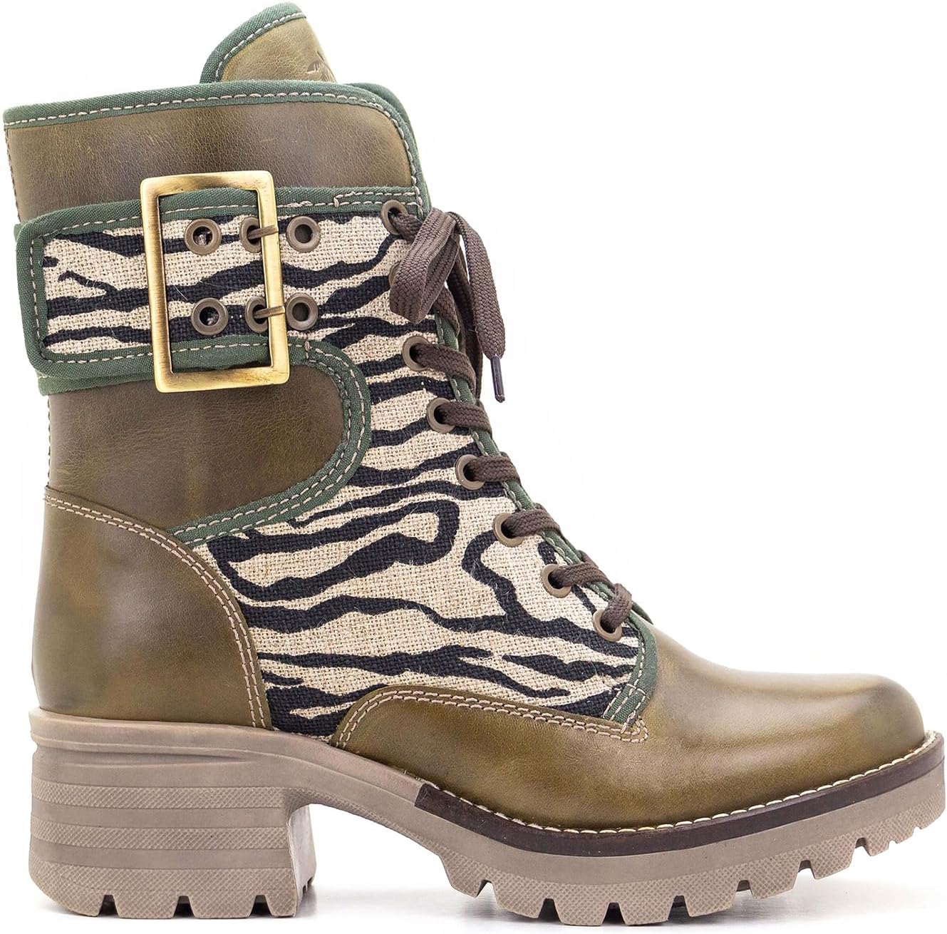 Массивные ботинки Dromedaris на шнуровке с внутренней молнией Kanga, Olive/Zebra — фото 2