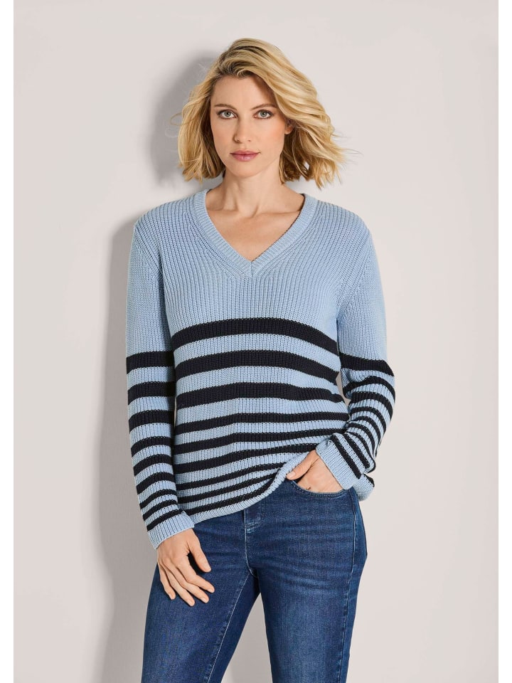 

MADELEINE Современный полосатый вязаный свитер сине-темно-синего цвета