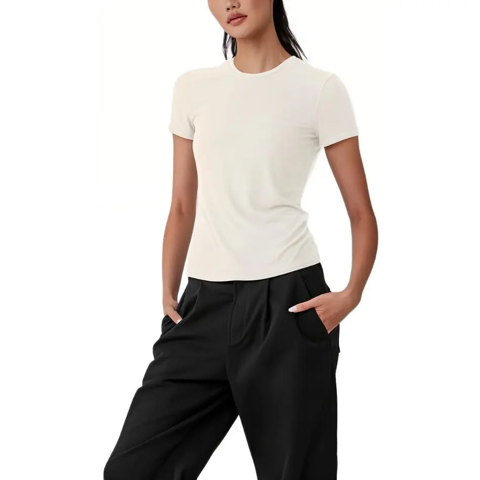 

Обычная футболка женская Alo Yoga, слоновая кость, Бежевый, Обычная футболка женская Alo Yoga, слоновая кость