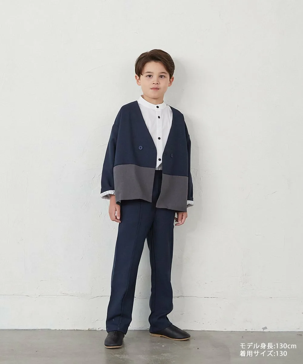 Двухцветный комплект из пиджака без воротника (подкладка в полоску) Riziere, NAVY GRAY