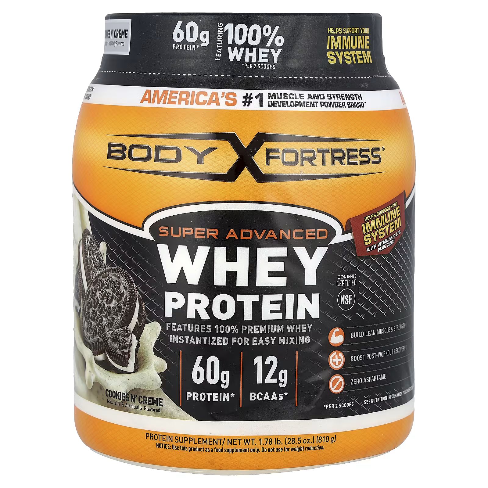 

Super Advanced Whey Protein, Печенье с кремом, 1,78 фунта (810 г) Body Fortress