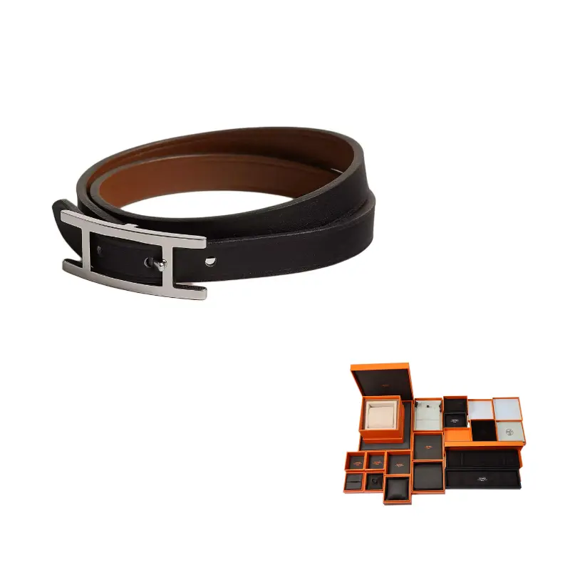 

HERMES Браслеты Behapi из телячьей кожи для женщин, цвет black/light tawny