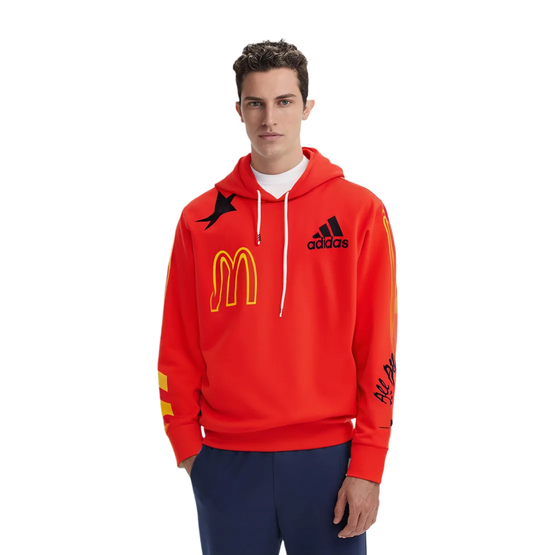 Adidas Толстовка мужская ярко-розовая красная флуоресцентная с капюшоном — фото 4