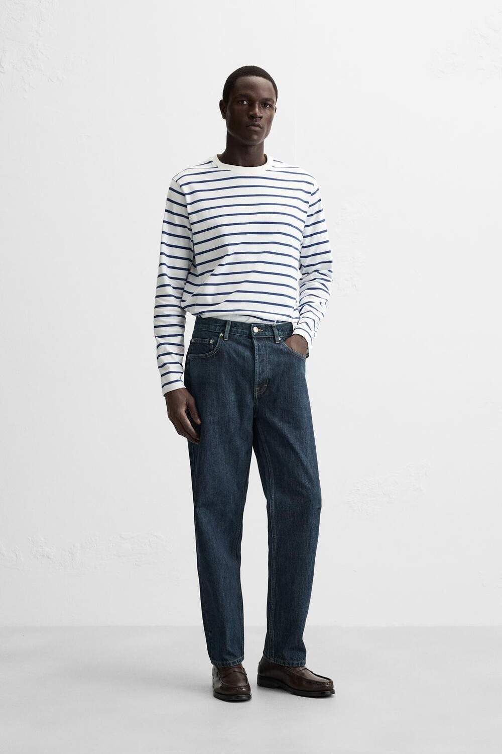 

Футболка из жаккардовой полоски ZARA, синий/белый