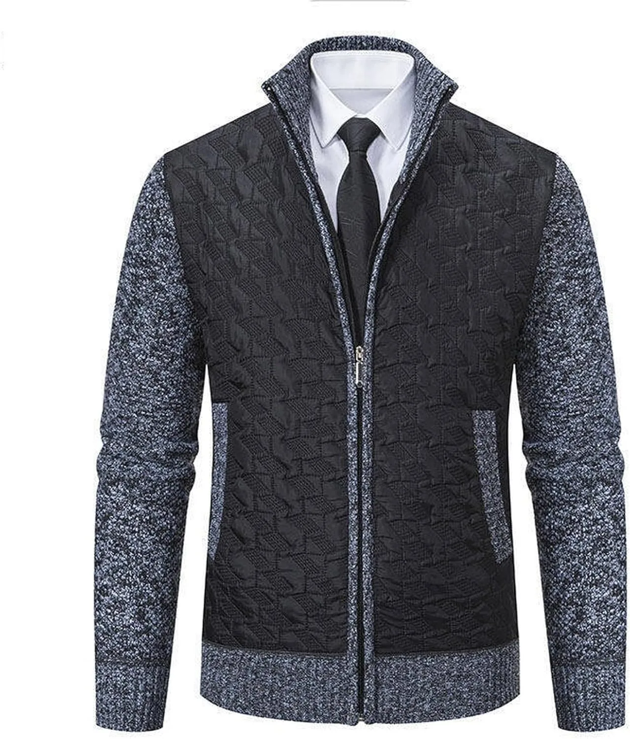 Мужской кардиган на молнии с воротником-стойкой, slim fit, с карманами — фото 4