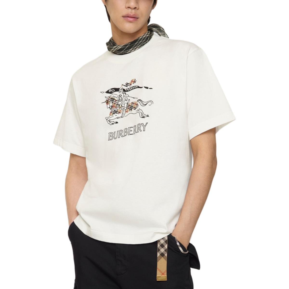 Футболка Burberry с логотипом в виде конного скетча, chalk белый — фото 3