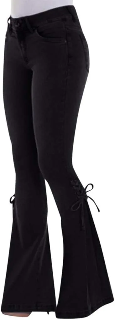 

Женские джинсы low waist bell bottom с прямыми штанинами и эффектом растяжки