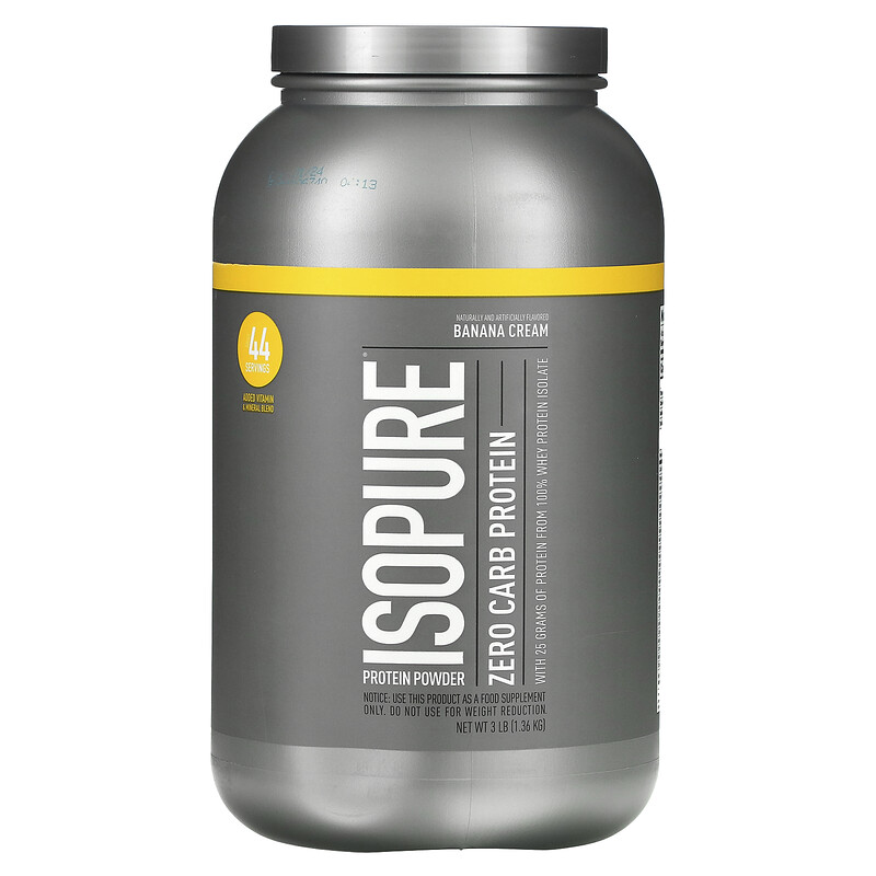 

Isopure, Протеиновый порошок с нулевым содержанием углеводов, банановый крем, 1,36 кг (3 фунта)
