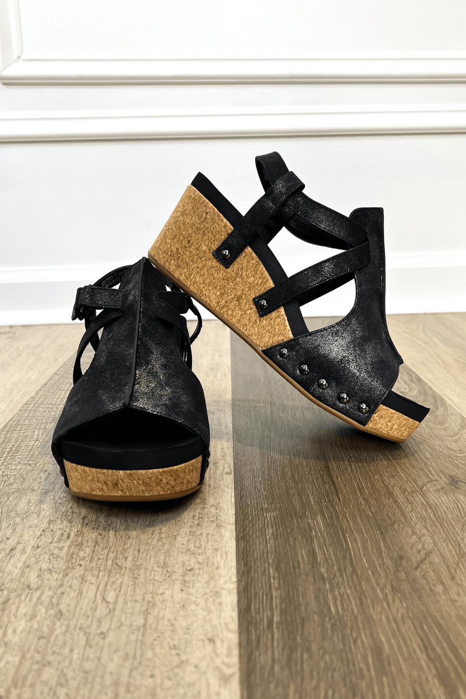 Босоножки на пробковой танкетке звездно-черного цвета Corkys Footwear — фото 2