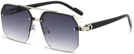 

2026 Модные женские солнцезащитные очки без оправы, прямоугольной формы, с двойной перемычкой, классический дизайн, градиентный цвет, защита от ультрафиолета UV400 MTZJH, Silver Grey