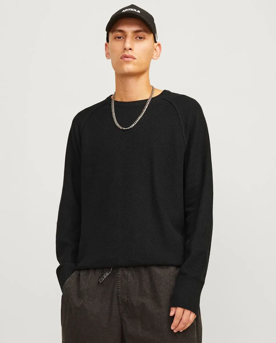 

Мужской вязаный свитер с длинным рукавом и круглым вырезом Jack & Jones, черный