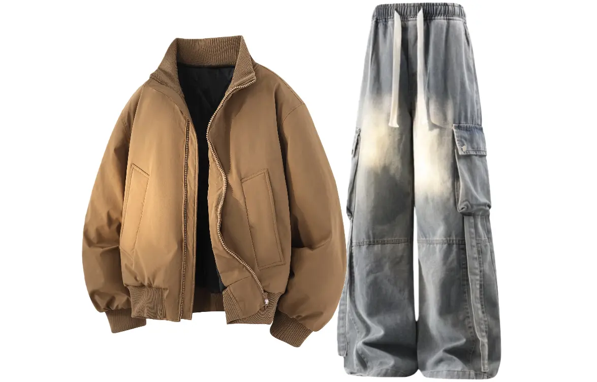 

Повседневный спортивный костюм Unisex с воротником стойкой утепленный X1617, top coffee jacket puffer jacket+pants желтый mud fleece-lined