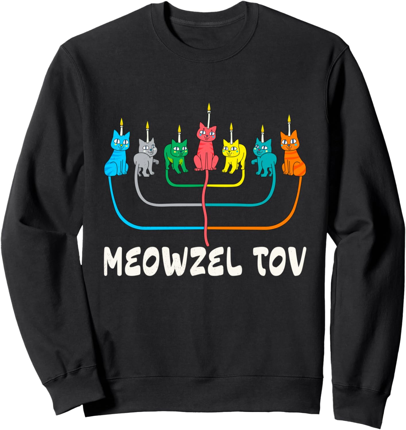 

Мяузел Тов Кот Менора Ханука Еврейский котенок Ханука Толстовка Hanukkah Chanukah Funny Jewish Christmas Gifts, черный
