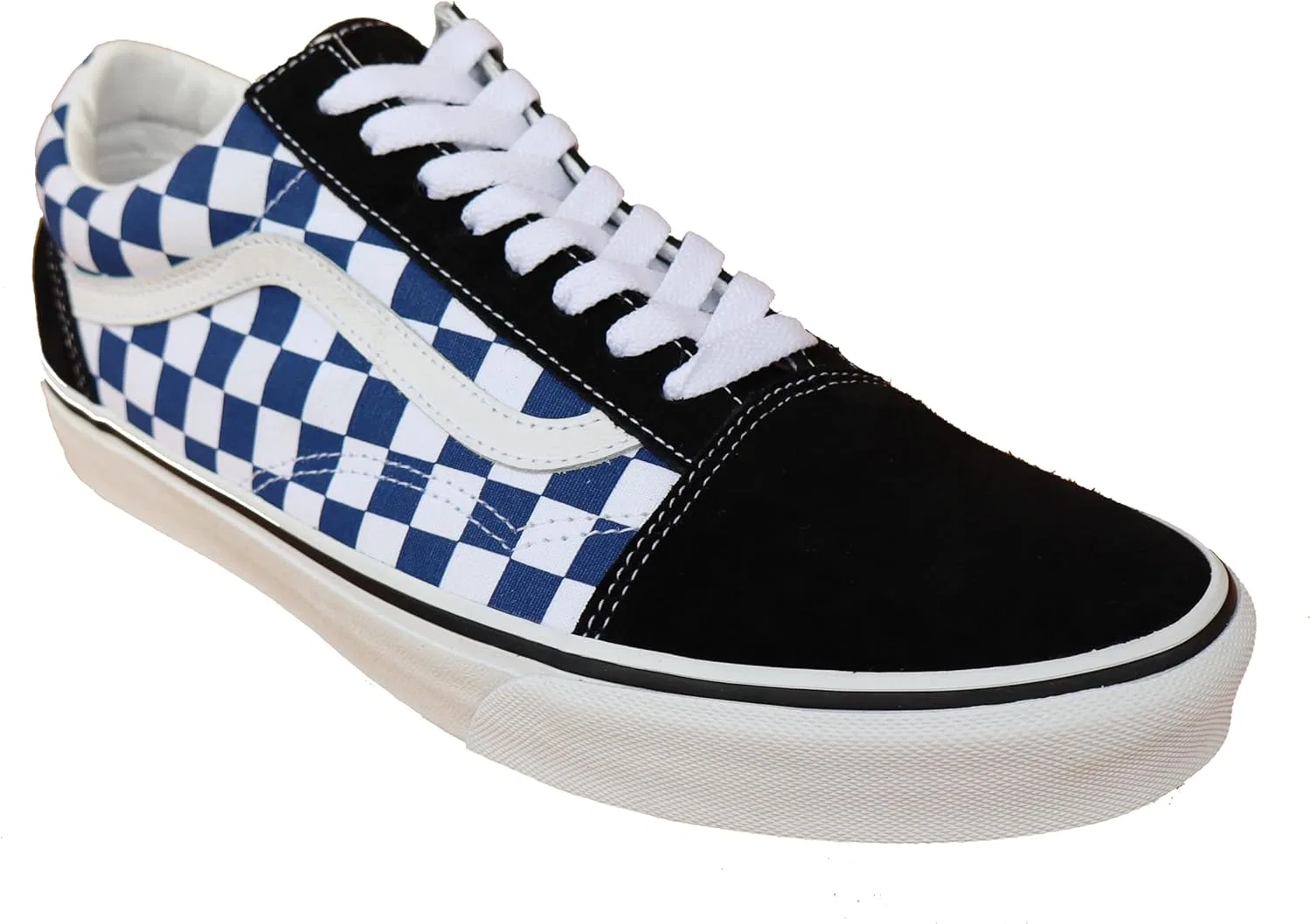 Мужские кроссовки Vans Old Skool, черные, синие, белые, в клетку, из кожи и текстиля — фото 3