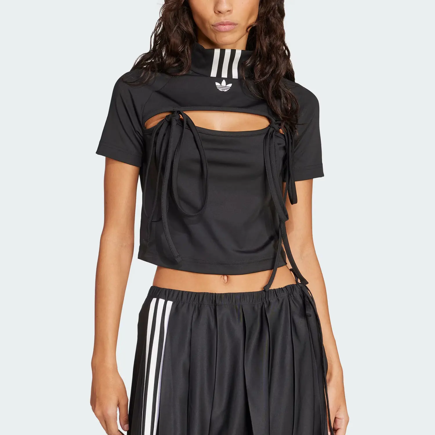 Adidas топ с воротником-стойкой и деталью в виде галстука Adidas Originals, черный — фото 3