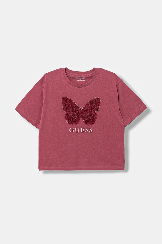 

Детская хлопковая футболка Guess, розовый