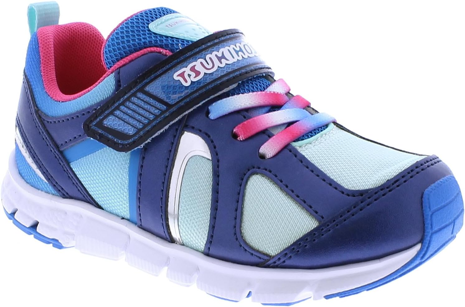 Детские кроссовки TSUKIHOSHI Rainbow Kids - с застежкой на ремешок, пригодные для стирки в машине, с широкой носочной частью и противоскользящими, немаркими подошвами, для детей 4-12 лет, синий/мятный/темно-синий — фото 2