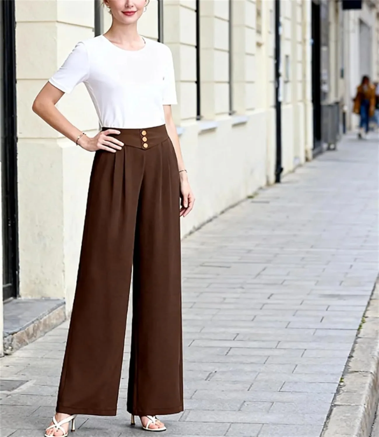 Брюки для женщин, Pull On Wide Leg Pants для старшего возраста 50+, мягкие струящиеся брюки на высокой талии Generic, черный — фото 2