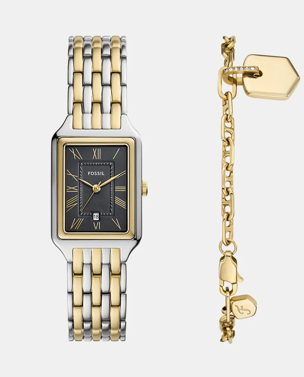 

Raquel ES5376SET женские часы и браслет из серебристой стали Fossil, серебряный