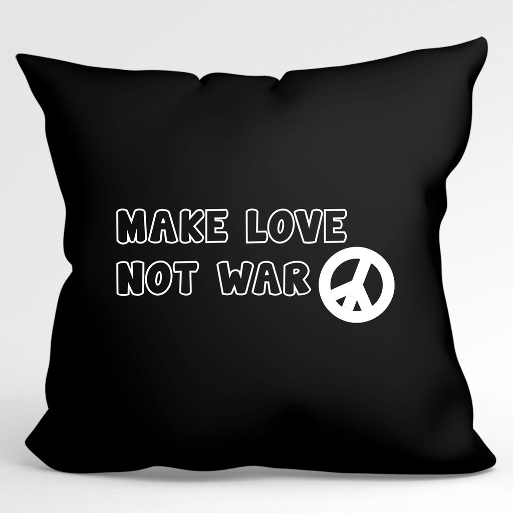 

УРАА! Подушка Make Love not War Love декоративная наволочка без наполнителя 40х40см черная с мотивом мира Hellweg Druckerei