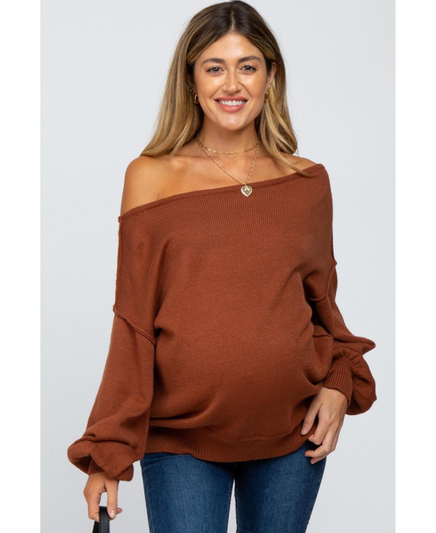 

Свитер для беременных с вырезом-лодочкой и объемными рукавами верблюжьего цвета Pinkblush, Camel