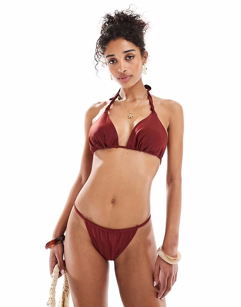 

Купальник Miss Selfridge mix and match thin strap side bikini bottom in burgundy