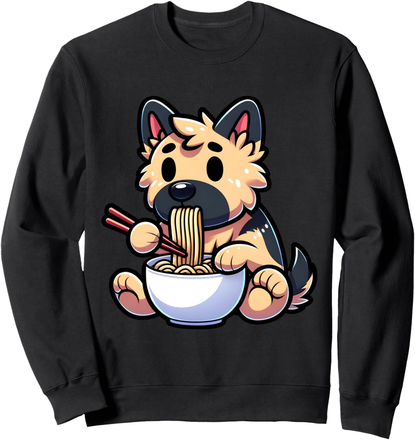 

Немецкая овчарка ест лапшу рамен. Милая толстовка в японском аниме-стиле Cute German Shepherd Eating Ramen Anime Graphics, черный