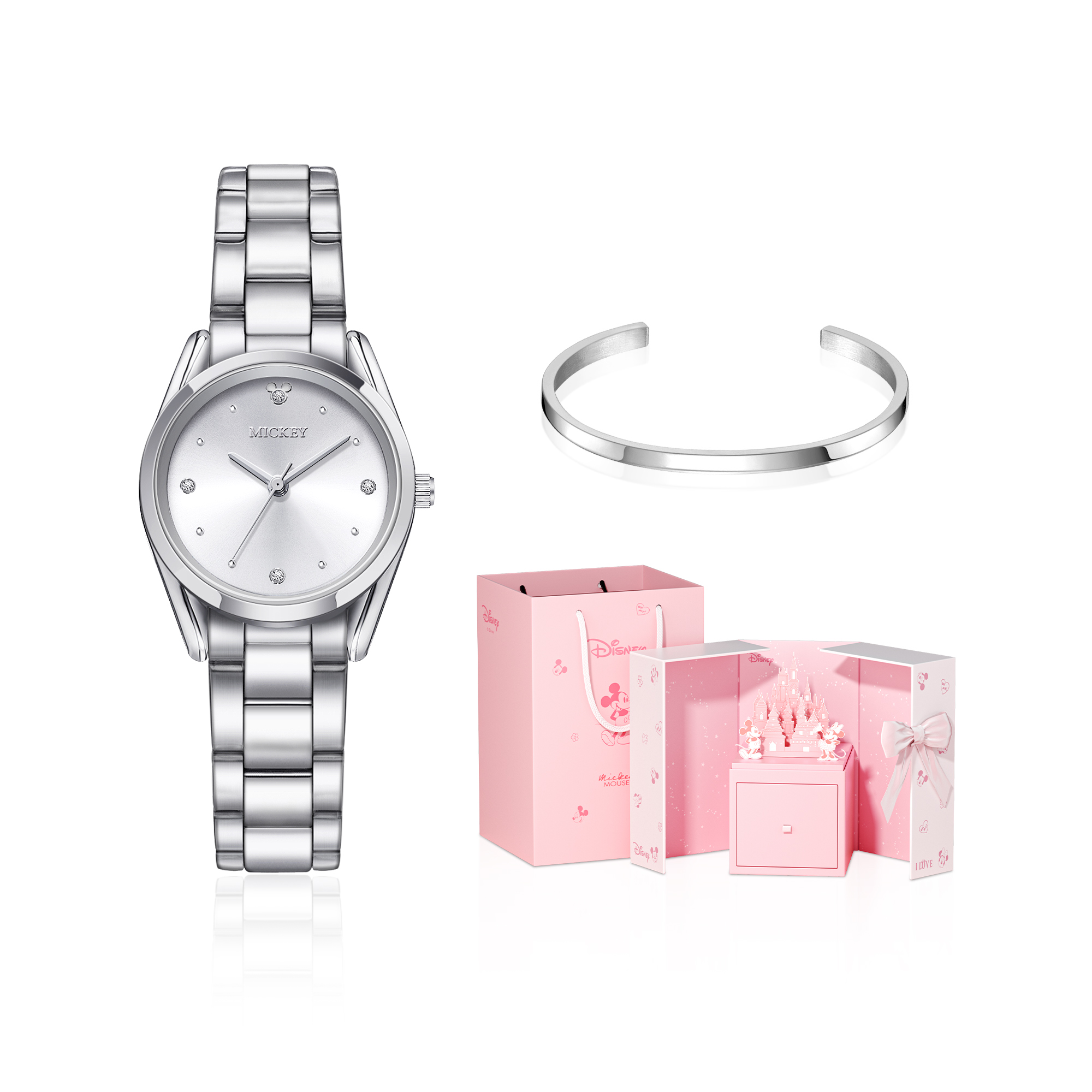 

Disney Часы Princess Quartz Movement Stainless Steel Watchband Watch Women's Watch Silver Dial, Silver Moon Amber[Disney Dreamy Castle Box+Bangle+Greeting Card]